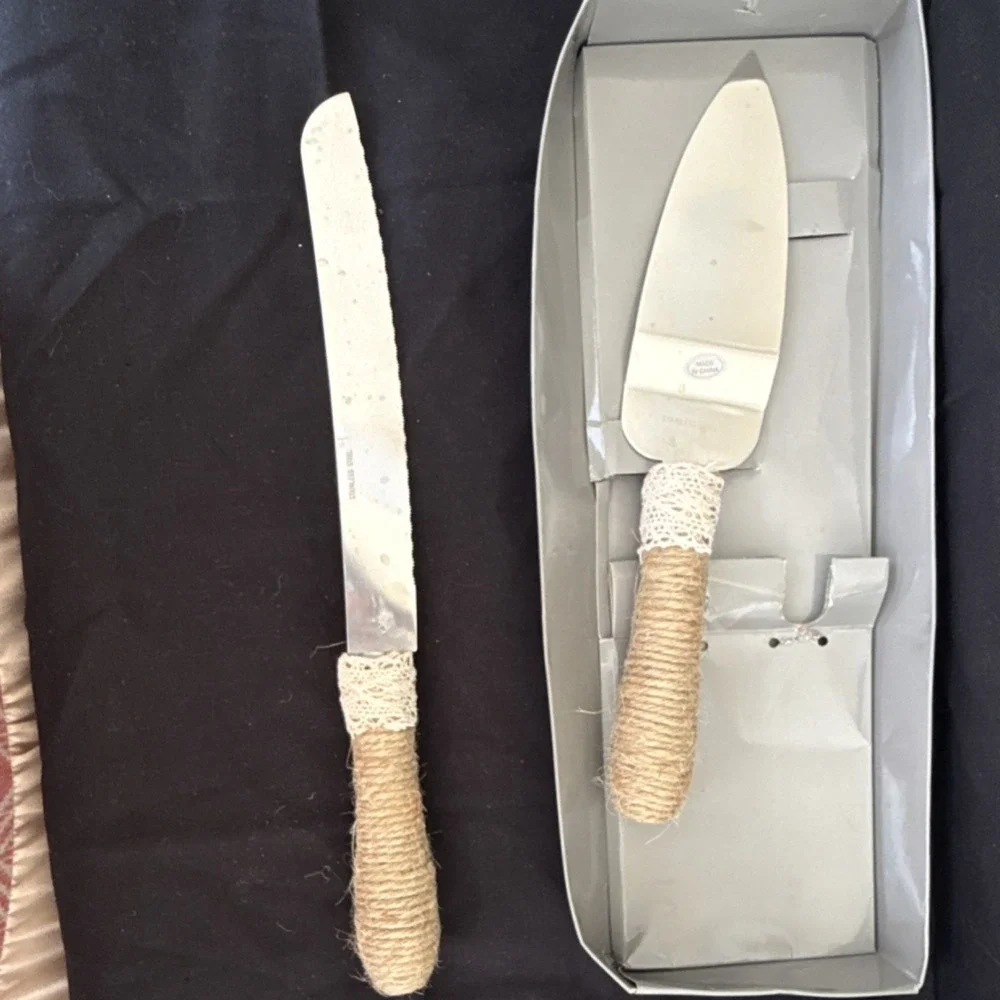 Royal Chinet Cake Knife & Server Set Stainless Steel Twine Handles Glossy Finish